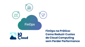 Painel de controle de FinOps com dashboards financeiros, métricas de consumo e indicadores de otimização de nuvem.