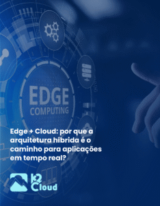 Diagrama de arquitetura híbrida conectando dispositivos edge à nuvem pública para aplicações em tempo real.